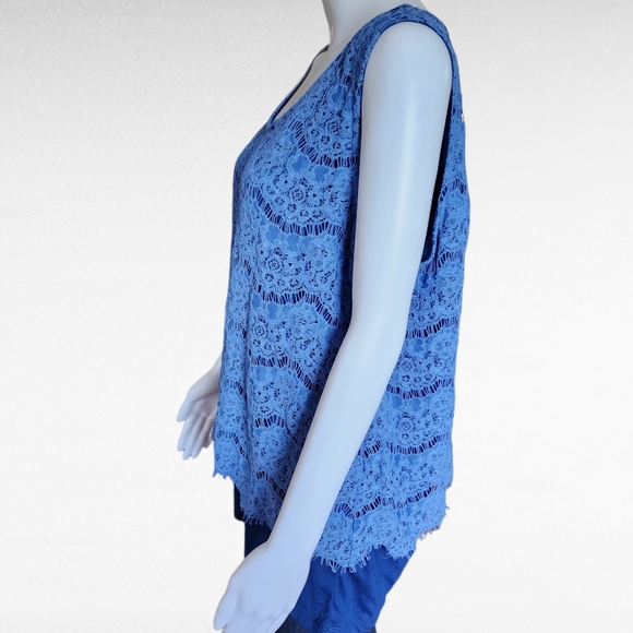 MS mode Tonal Blue Lace Overlay Sleeveless Blouse Size XL - Picture 2 of 7